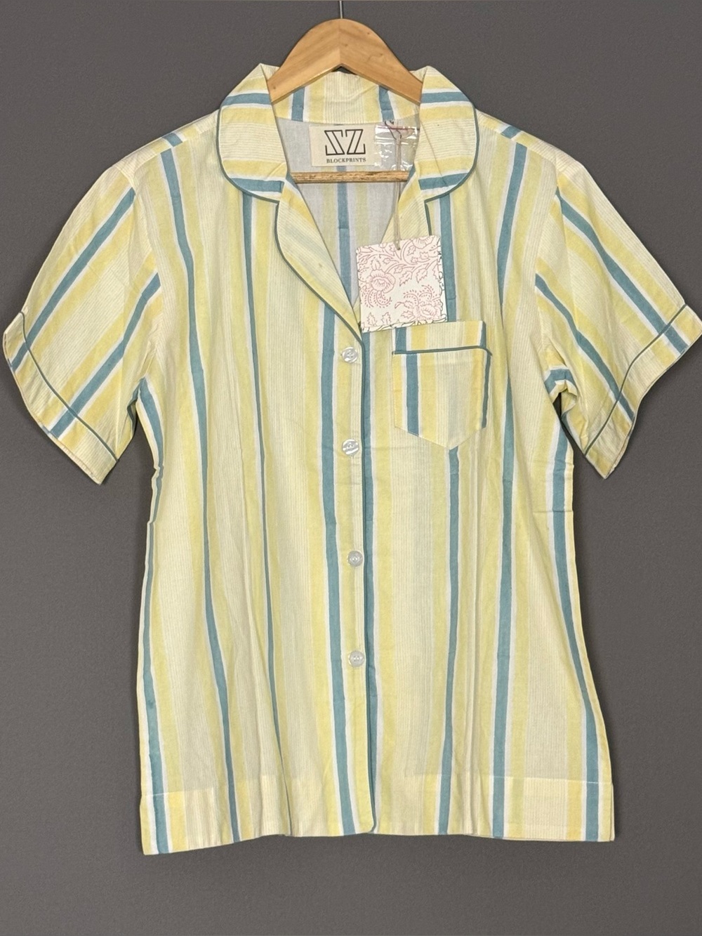 SZ Blockprints Butter Stripe Cotton PJ Pajama SS Button-Down Top Women’s M NEW